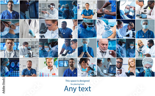 Professional medical doctors working in hospital office, Portrait of young and confident physicians. Set of different images.