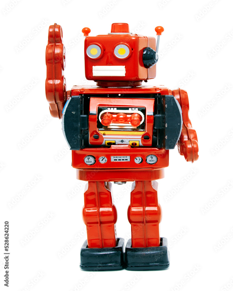 Fototapeta premium retro red robot says hi transparent