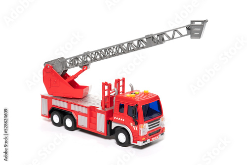 Little model fire brigade car isolated on white background. 