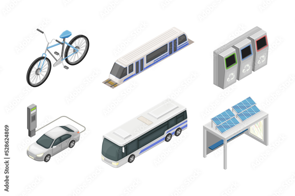 Smart City with Rapid Train, Bus, Solar Panel, Electric Car, Bicycle ...