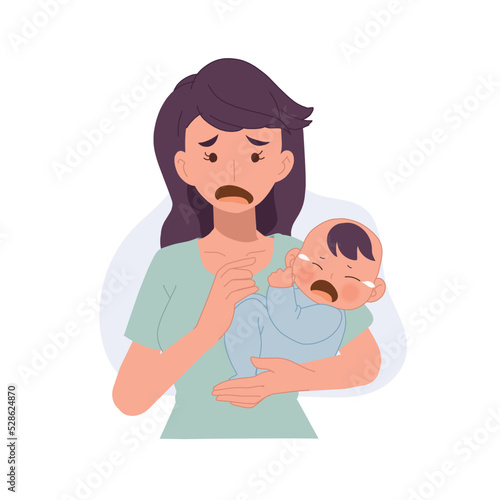 mother and child concept. mother worried about her baby. Baby is not stop crying. vector illustration