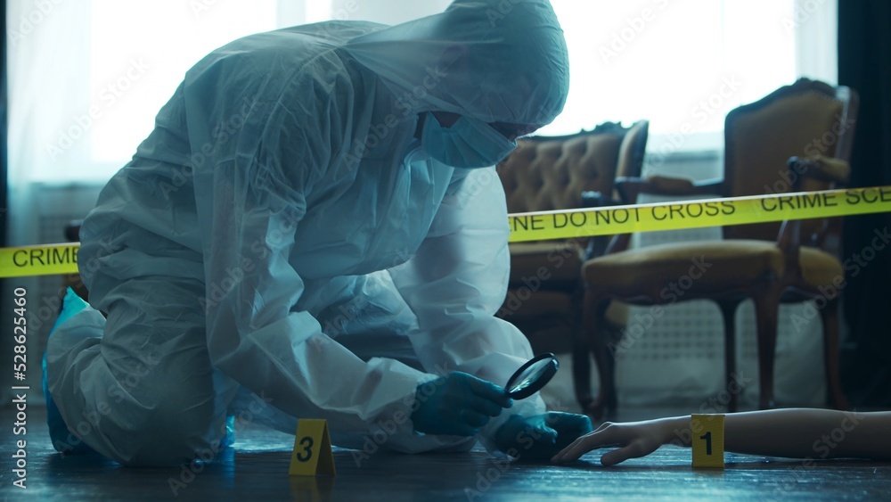 Detective Collecting Evidence in a Crime Scene. Forensic Specialists ...