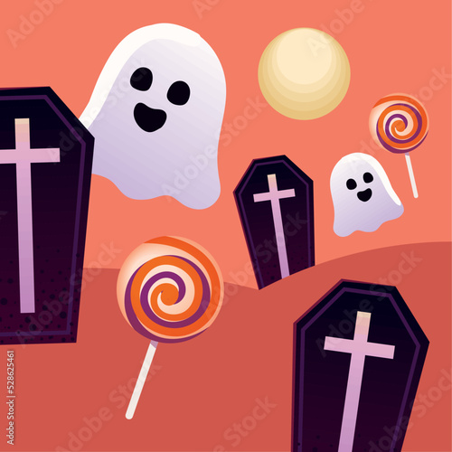 halloween ghosts and tombstone