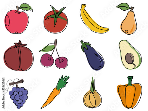 Thin line flat design of village food market. Stall with fruits and vegetables on the open air, food, products, friuts, vitamins isolated on white background
