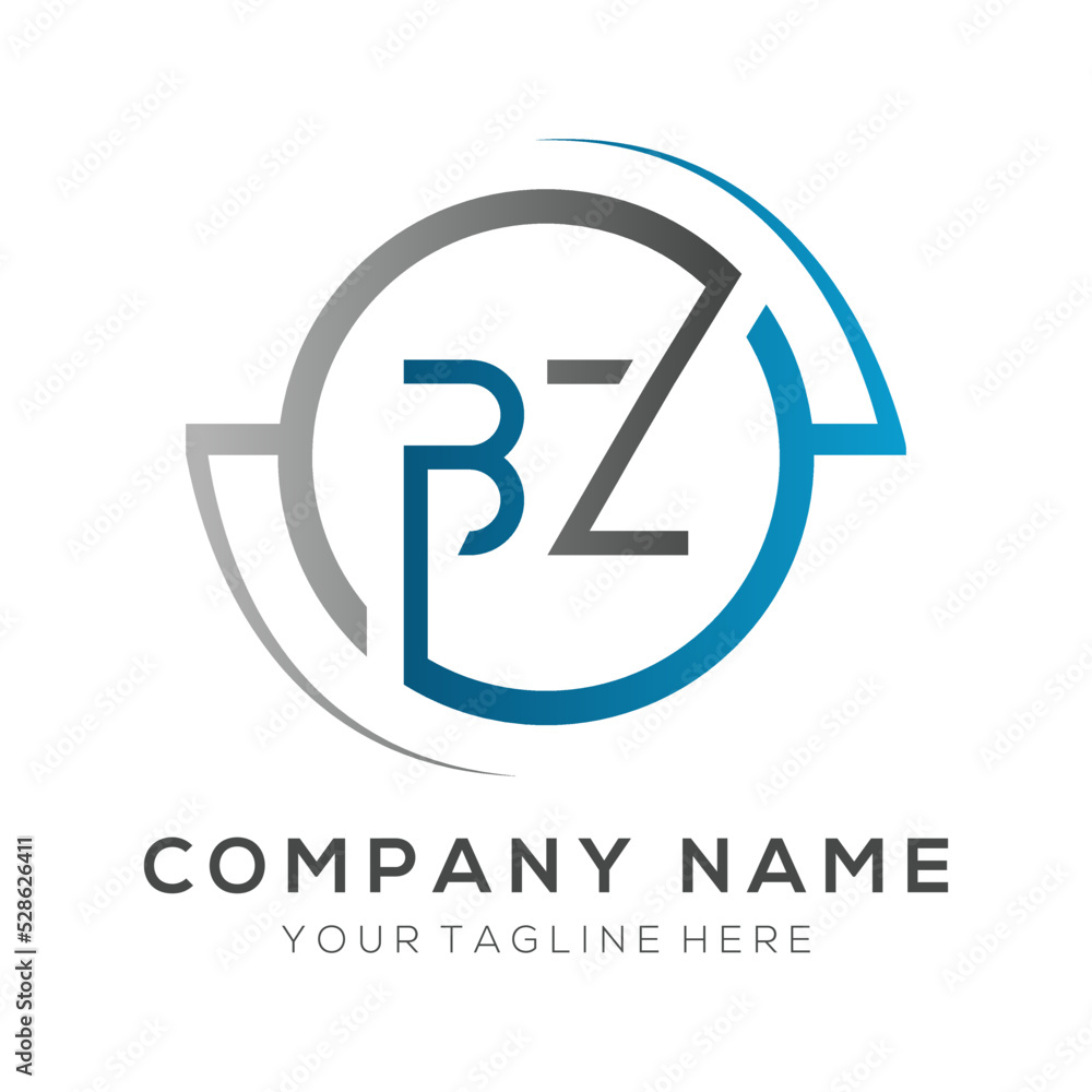 letter BZ Logo Design Vector Template. Initial Blue And Silver Letter Design BZ Vector Illustration With White Background.