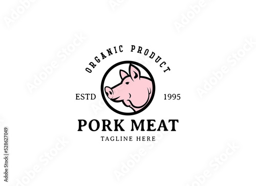 Rustic pork meat and grill restaurant vector logo design