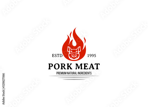 Rustic pork meat and grill restaurant vector logo design