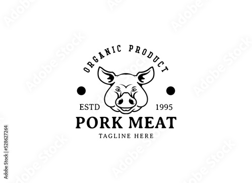 Rustic pork meat and grill restaurant vector logo design