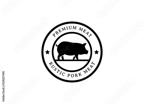 Rustic pork meat and grill restaurant vector logo design