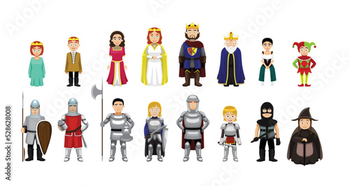 Knight King Lord Lady Medieval Character Set Cartoon Vector Illustration