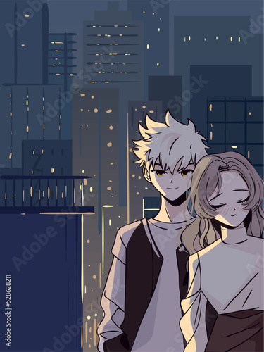 anime couple in the street