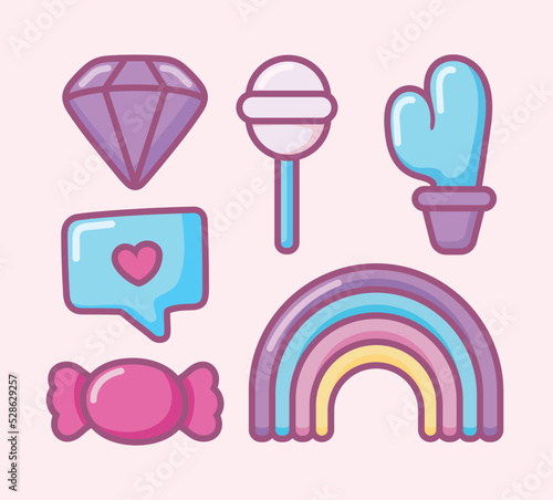 icons cartoon rainbow and candy © djvstock