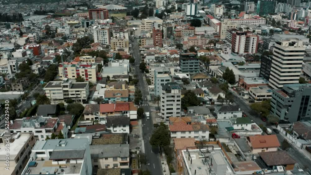 Aerial Of The City Of Quito With Modern Buildings And Structures In Ecuador - drone shot Aerial Of The City Of Quito With Modern Buildings And Structures In Ecuador - drone shot