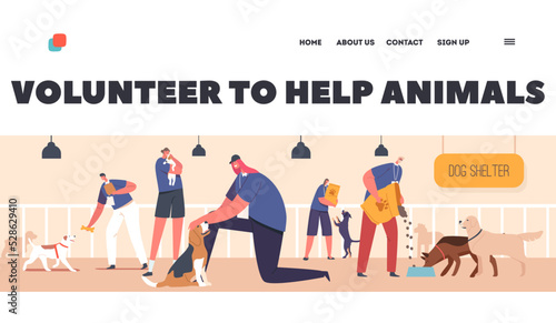 Volunteers Help Animals Landing Page Template. Shelter, Pound, Rehabilitation or Adoption Center for Homeless Pets