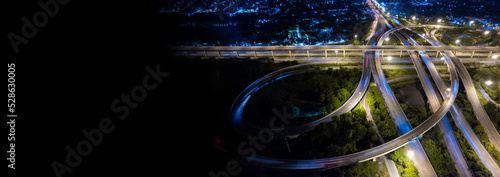 Canvastavla Aerial view of road interchange or highway intersection of Expressway top view, Road traffic an important infrastructure, car traffic transportation above intersection road in city night