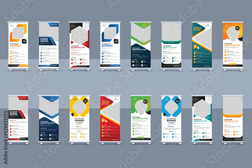 Business professional roll up banner bundle or Business roll up display standee for presentation purpose and Vertical business roll up banner template set, stand banner, business promotion photo