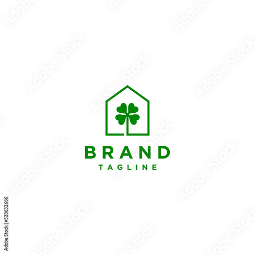Clover Leaf Inside Home Icon Logo Design. Clover Leaf and House logo design in simple lines.