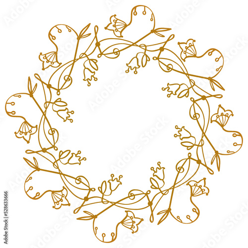 Elegant vector decorative golden wreath with tender flowers - for wedding print or greeting card.