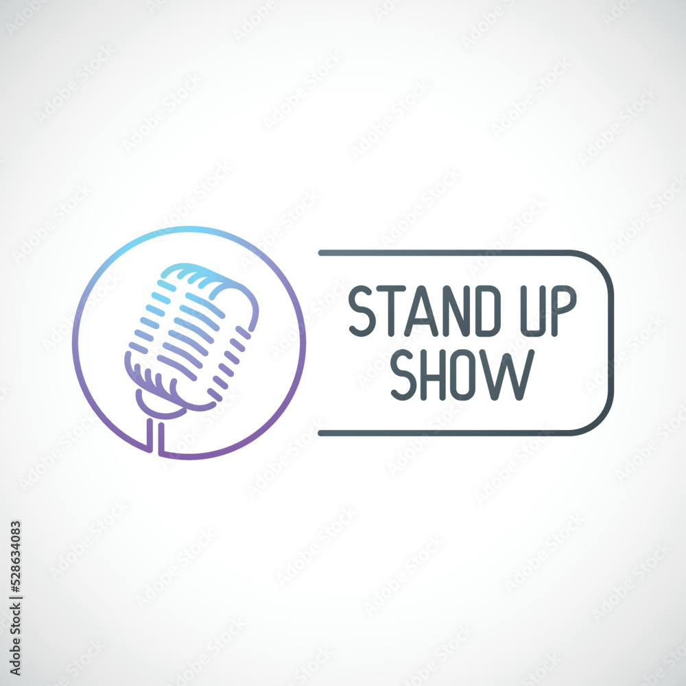 Stan up show emblem with retro microphone. Mic icon. Stock vector illustration. Stan up show emblem with retro microphone. Mic icon. Stock vector illustration.