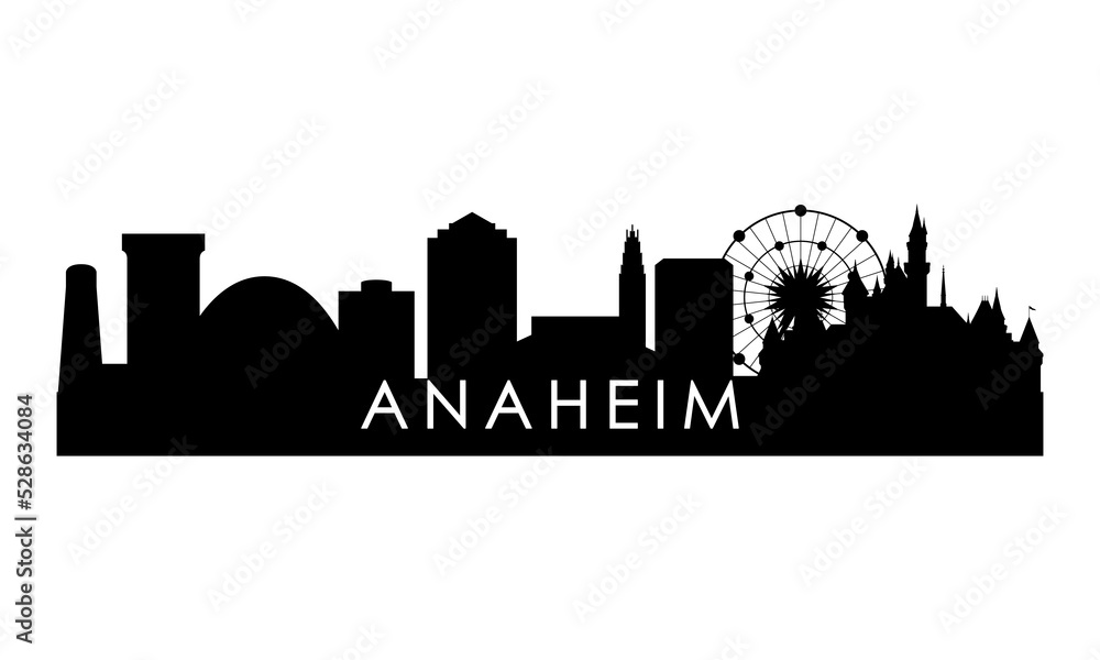 Anaheim skyline silhouette. Black Anaheim city design isolated on white background.