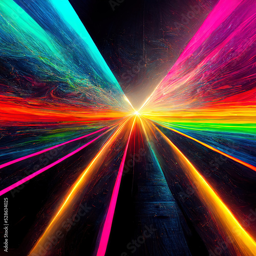 Fototapeta Naklejka Na Ścianę i Meble -  3d render, abstract background with colorful spectrum. Bright neon rays and glowing lines. High quality 3d illustration