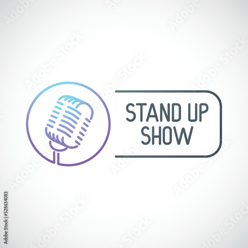 Stan up show emblem with retro microphone. Mic icon. Stock vector illustration.