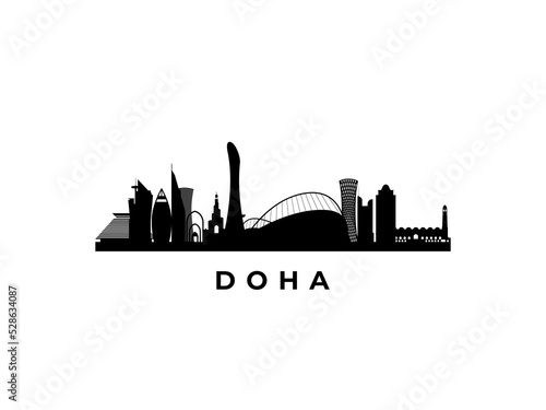 Vector Doha skyline. Travel Doha, Qatar famous landmarks. Business and tourism concept for presentation, banner, web site.