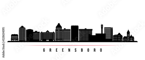 Greensboro skyline horizontal banner. Black and white silhouette of Greensboro, North Carolina. Vector template for your design. photo