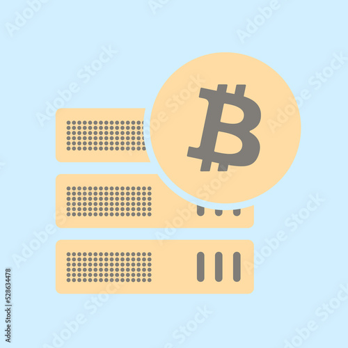 Bitcoin mining machine concept. Cryptocurrency hardware business technology thin vector icon