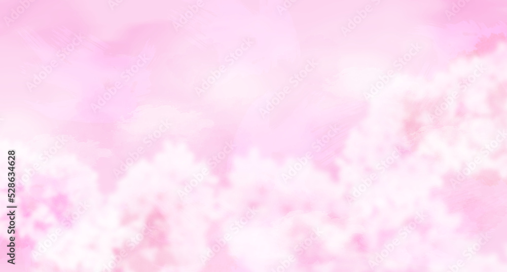 ボヤけた桜の花びら　背景はピンクの水彩パターン