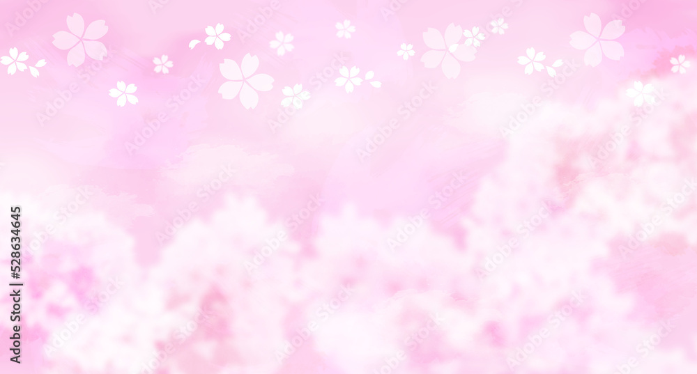 舞い散る桜の花びら　（パステルカラーの水彩背景）