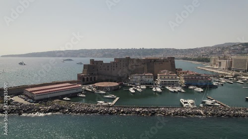 Small port of Borgo marinaro Santa Lucia and Ovo Castle, Castel dell'Ovo, Naples, Italy Aerial view photo