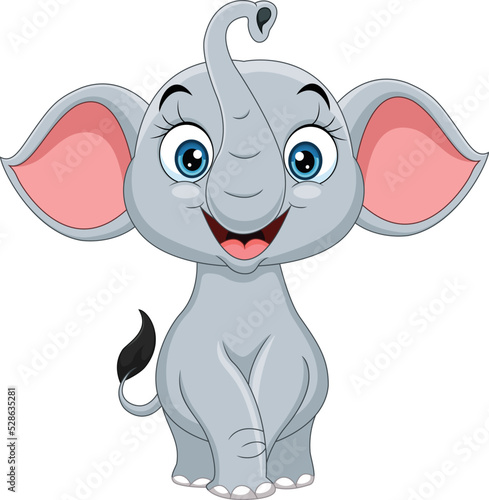 Cartoon baby elephant on white background
