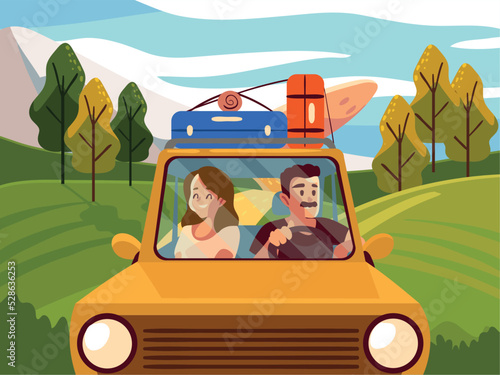 couple road trip in countryside