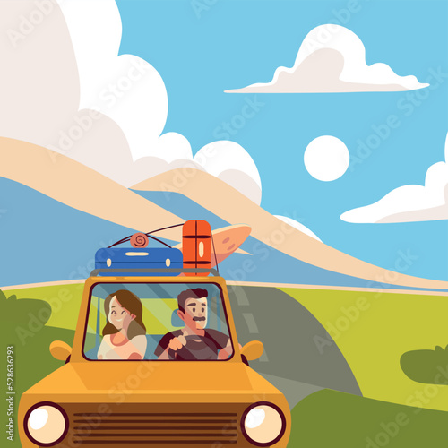 couple road trip and bags