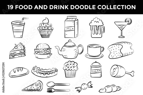 food and drink doodle hand drawn collection