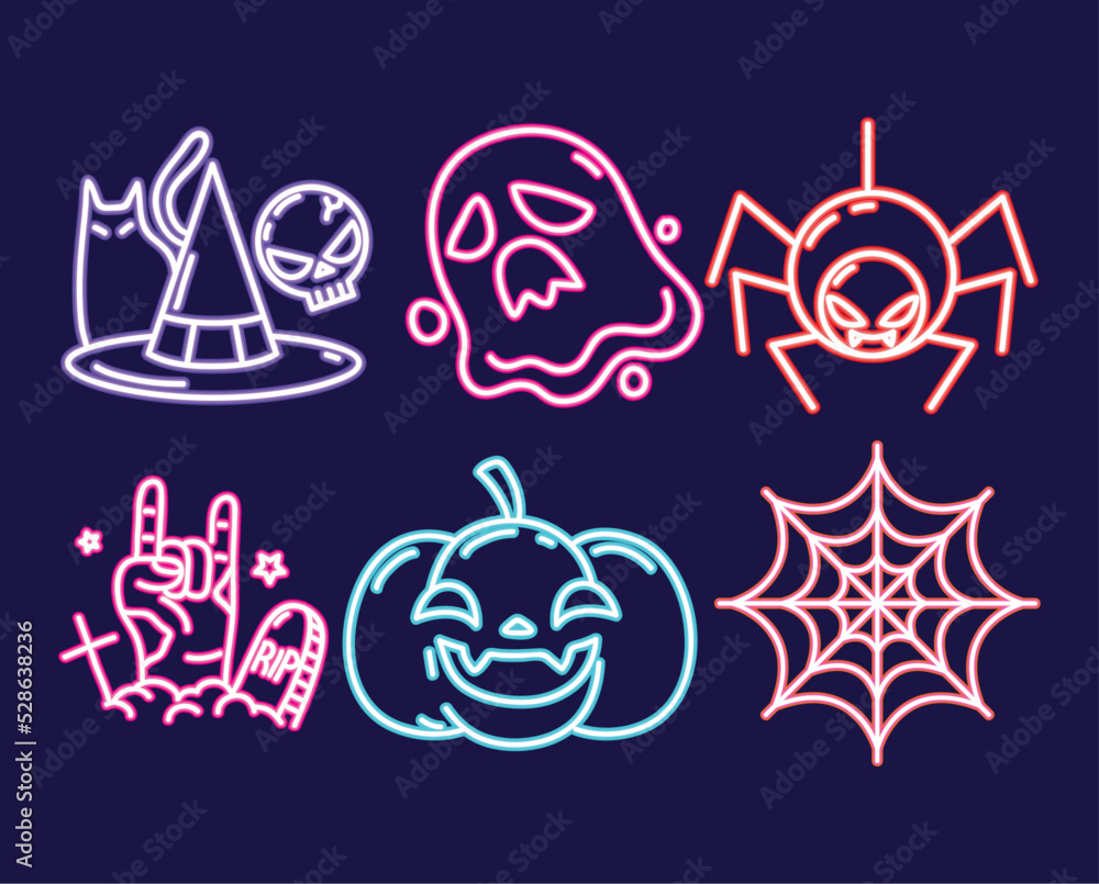halloween party neon icons