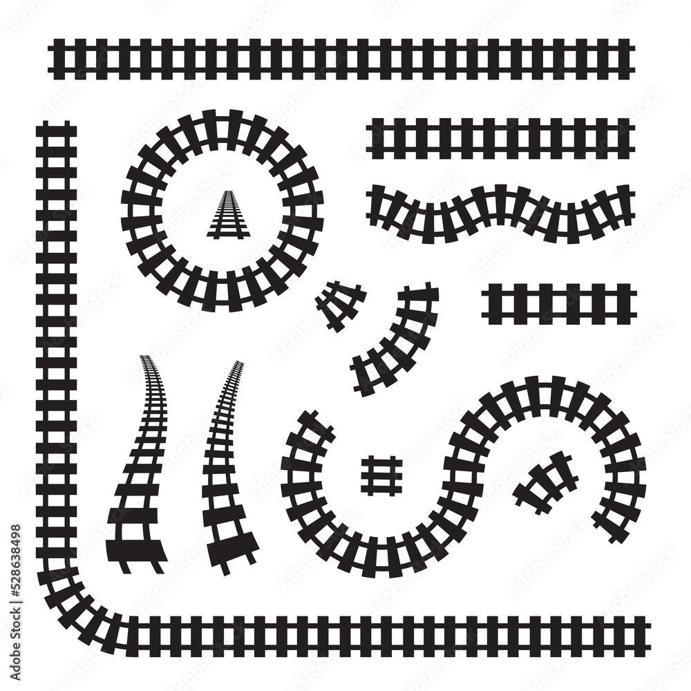 Railway Icon Set, Rails Symbol, Train Tracks Sign, Railroad Pictogram