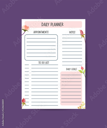 planner printable template with blue elements. daily planner note paper to-do list and goal planer