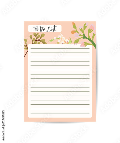 To do planner template Daily check list leaves and floral elements in fall colors.Perfect template for organizer and schedule with notes.
