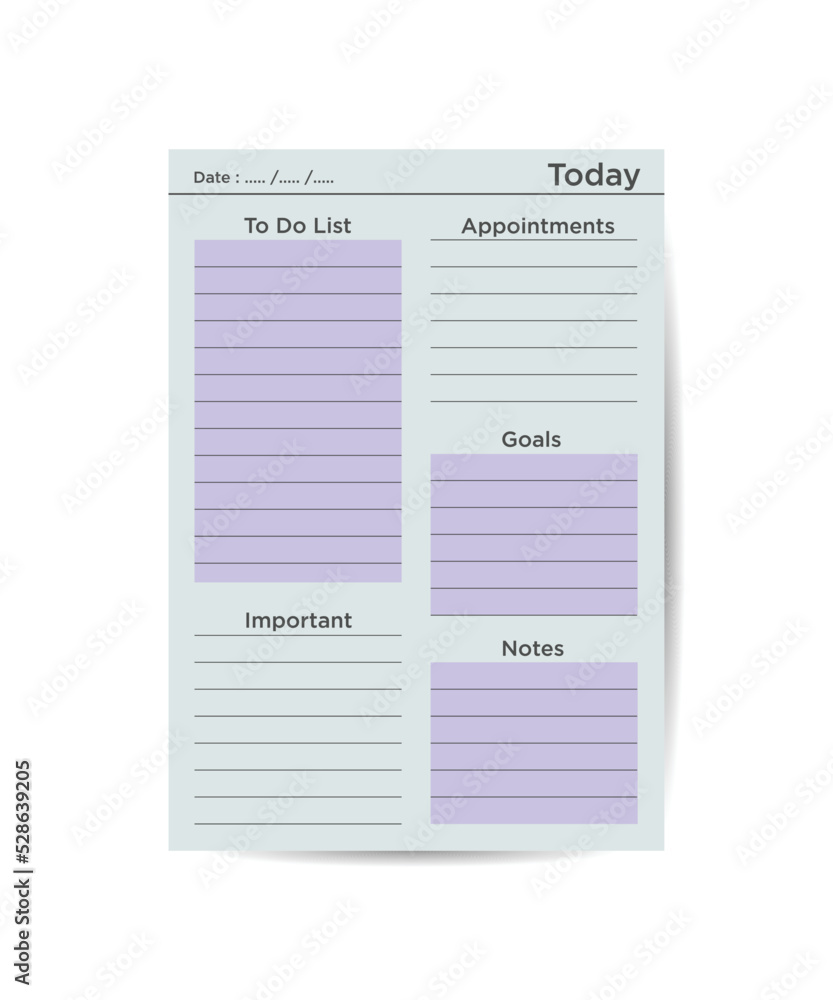 Daily Planner Template Ready for Print with Space for To-Do List, Schedule, Activities, Appointments Daily Planner Template Ready for Print with Space for To-Do List, Schedule, Activities, Appointments