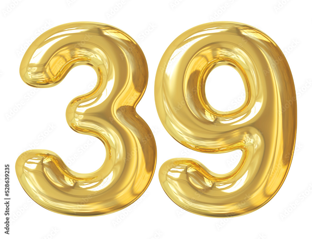 3d number 39 gold balloon