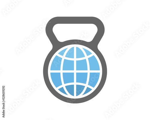 Gym kettle bell with globe inside logo design