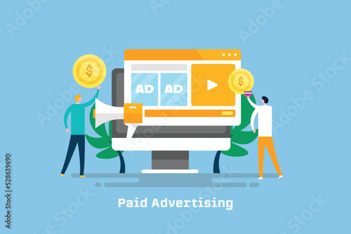 Business people spending money on digital marketing and paid media advertising campaign, vector illustration.