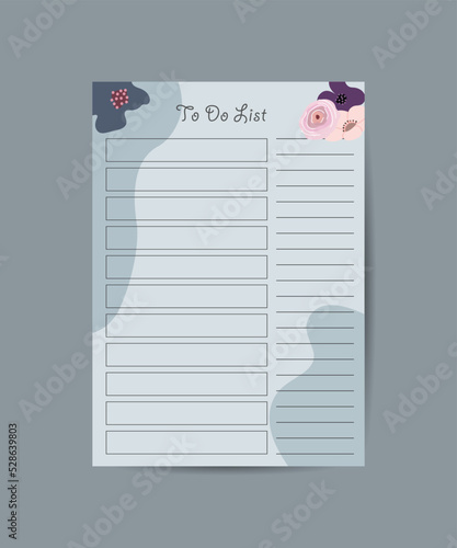 To Do List on blue background with flowers. Self-organizing concept, graphic design element.