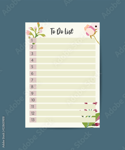 to do list, on green background with flower illustration.