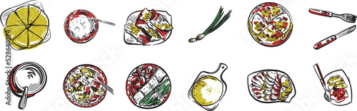 vector set of national moldavian cuisine. diches of romanian kitchen photo