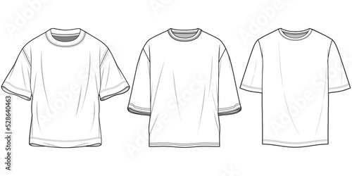 Oversize T-Shirt, Baggy T-Shirt Sets Fashion Illustration, Vector, CAD, Technical Drawing, Flat Drawing, Template, Mockup.	