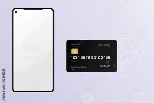 Vector Of Smart phone and credit card Shopping Concept 