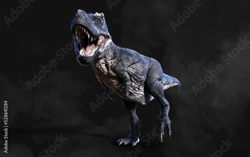 3d Illustration of Dangerous Tyrannosaurus Rex Acts and Poses Isolated on Black Background with Clipping Path © mrjo_7